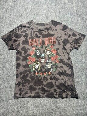 Guns N Roses Shirt Large Black Gray Tie Dye Graphic Rock Band Short Sleeve Tee